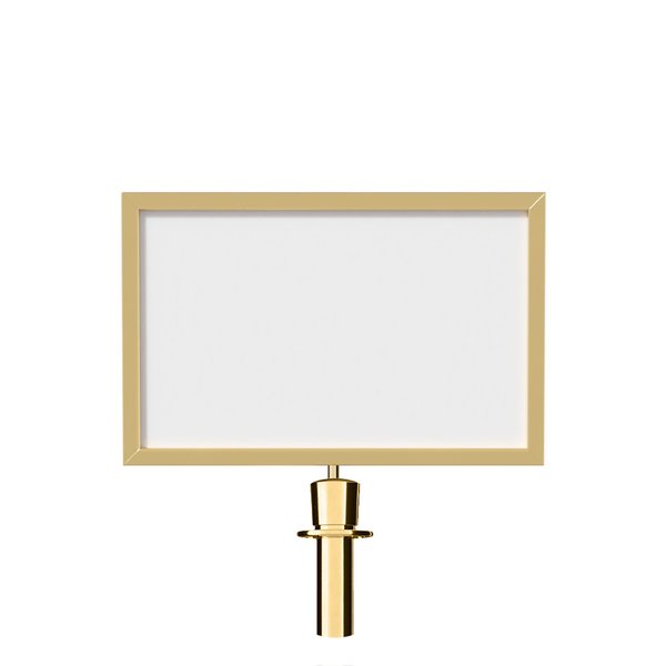 Montour Line Stanchion Post Top Sign Frame 14x22" H Pol Brass, WET FLOOR..CAREFUL HDSF-1422-H-PB-WETFLRDBL